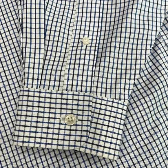[17]LL Bean Blue Mini Check Oxford  Wrinkle Resistant Dress Shirt - Picture 5 of 10